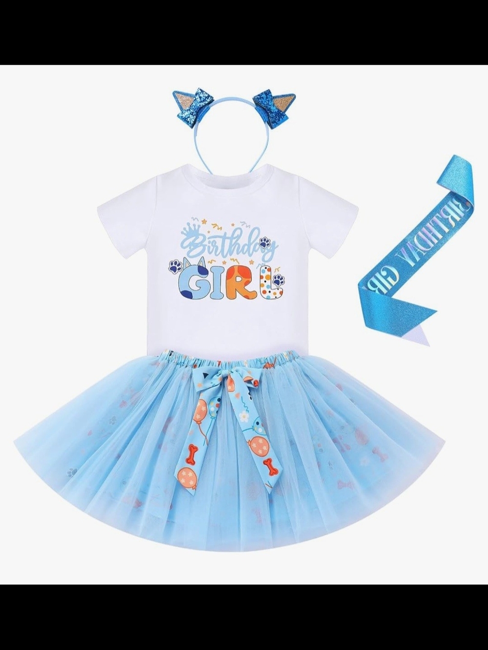 Birthday Girl Light Blue Tulle Dress Set with Headband and Sash